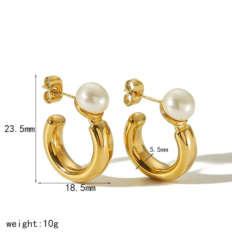 1 paire de boucles d'oreilles à tige géométriques simples et douces en acier inoxydable plaqué or 18 carats avec perles d'imitation incrustées pour femmes h5 Image2